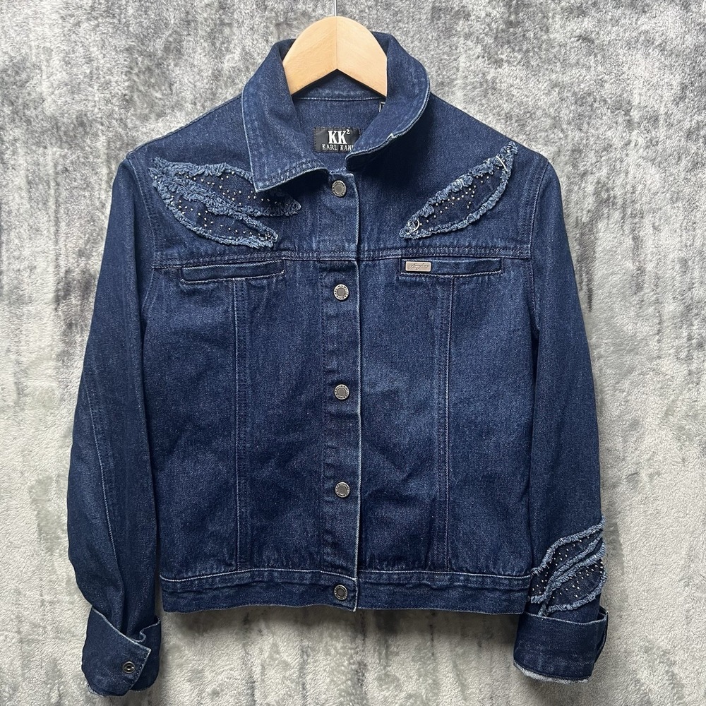 Karl Kani KK2 Jacket Youth Large Denim Blue Jean 90s Vintage Rhinestones Girls